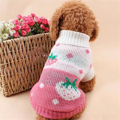 เสื้อผ้าสุนัข แมว ชุดไหมพรม ลายสตอเบอร์รี่ สีชมพู Sweet Strawberry (ขนาด 16" / XXL)