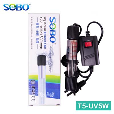 SOBO Aquarium submersible UV หลอดยูวี แบบหลอดแก้วจุ่มน้ำ รุ่น 5W ฆ่าเชื้อโรค ช่วยน้ำใสในตู้ปลา บ่อปลา (T5-UV5W)