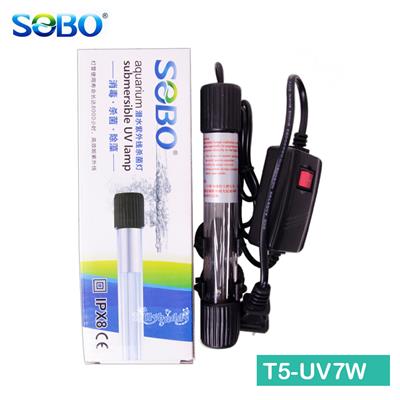 SOBO Aquarium submersible UV หลอดยูวี แบบหลอดแก้วจุ่มน้ำ รุ่น 7W ฆ่าเชื้อโรค ช่วยน้ำใสในตู้ปลา บ่อปลา (T5-UV7W)