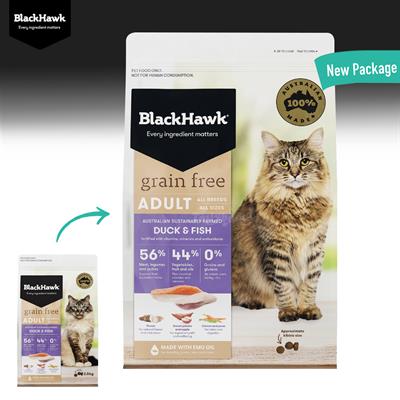 Black Hawk Cat Adult Formula Grain Free Duck & Fish, offers great flavour variety, healthy skin and