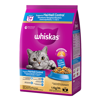 Whiskas Hairball Control วิสกัส อาหารแมว แฮร์บอล ชนิดเม็ด รสไก่และปลาทูน่า
