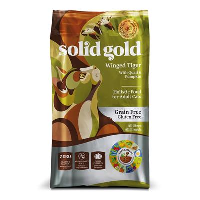 Solid Gold Winged Tiger อาหารแมวสูตรนกกระทาและฟักทอง ไฟเบอร์สูง โปรตีนต่ำ สำหรับแมวมีปัญหาช่องท้อง/การย่อย หรือ แมวแก่ และ แมวทำหมัน