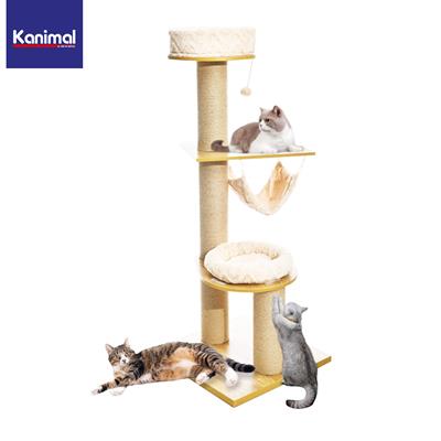 Kanimal Cat Tree 3 Tier Cat condo Size XL (Cream) (59x59x151cm poll 14cm)