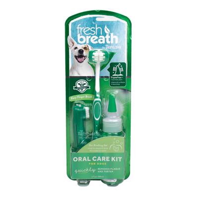 Tropiclean Fresh Breath Oral Care Kit ชุดดูแลช่องปาก แปรงสีฟัน+ปลอกนิ้วขัดฟัน+เจลกำจัดหินปูน (หัวแปรงขนาดใหญ่)