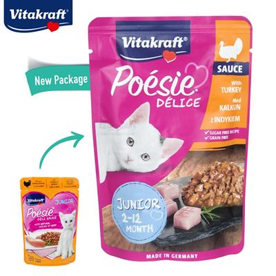 (EXP:31/07/2024) Vitakraft Poesie Deli Sauce wet food for young kittens, Juicy turkey breast in a fi