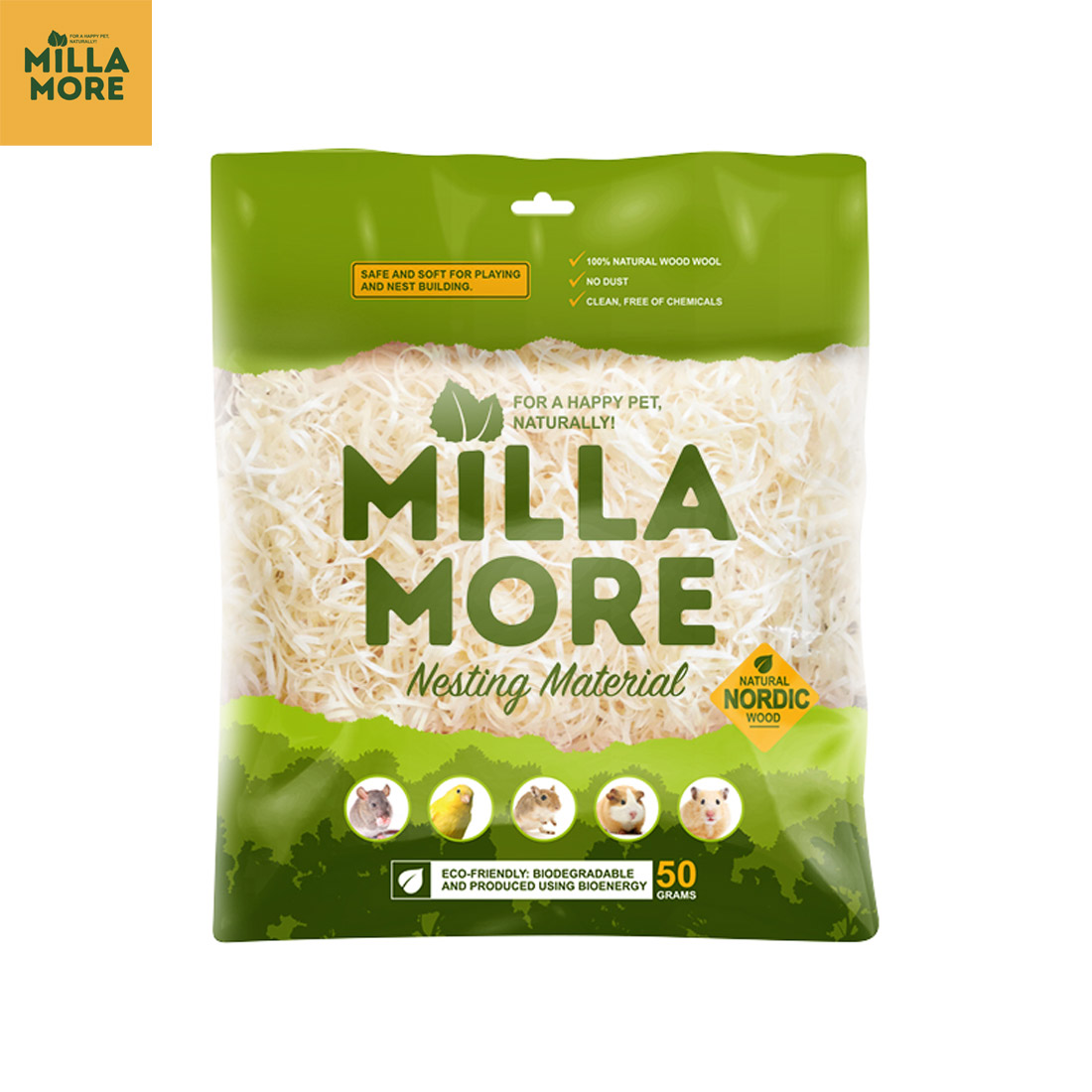 MILLAMORE Nesting Material วัสดุรองกรงเกรดพรีเมียมชนิดทำรัง เป็นไม้เส้นเล็กให้สัมผัสคล้ายเส้นขน ปลอดภัย ไม่มีฝุ่น (50g)