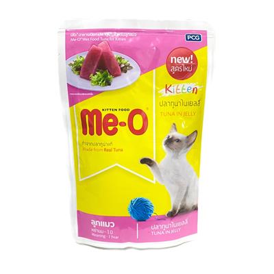 สูตรใหม่!! MeO Kitten มีโอ  อาหารแมวชนิดเปียกสำหรับลูกแมวทุกสายพันธุ์ สูตรปลาทูน่าในน้ำเยลลี่  (80g)