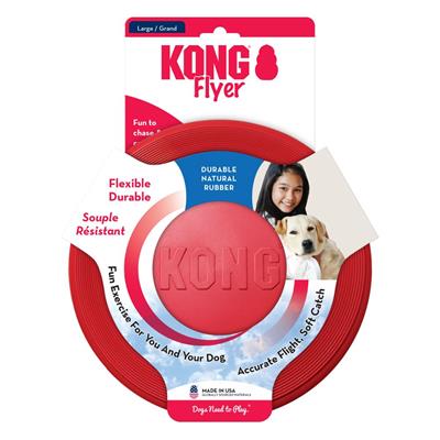 KONG Flyer จานร่อนสีแดง ของเล่นสุนัขทำจากยางธรรมชาติ ร่อนได้ดี มีความยืดหยุ่นสูง ปลอดภัย กัดเล่นได้สบาย  (S, L)