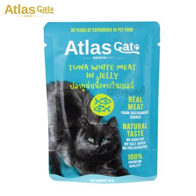 Atlas Cat Pouch อาหารเปียกแมว ปลาทูน่าเนื้อขาวในเยลลี่ (70g)