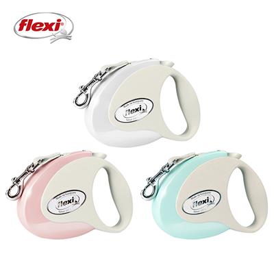 Flexi Style M - pastel leash tape with noble leather trimming, comfortable breaking system (5m, max 25kg)