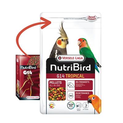 Nutribird G14 tropical อาหารนกพารากีต ขนาดใหญ่ สูตรทรอปิคอล เม็ดสี (1kg), Versele-Laga