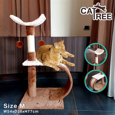 Cat Tree Modern คอนโดแมว 1 เสา ผ้ากำมะหยี่นุ่ม พร้อมจุดลับเล็บ 2 จุด ขนาดกลาง (Size M) 54x38x77cm)
