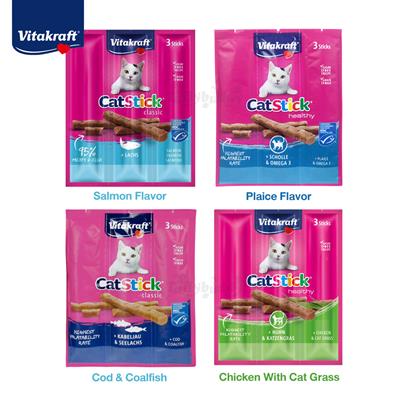 Vitakraft Cat Stick ขนมแมว แบบแท่งนิ่ม อุดมด้วยโปรตีน กลิ่นหอมอร่อย (18g)