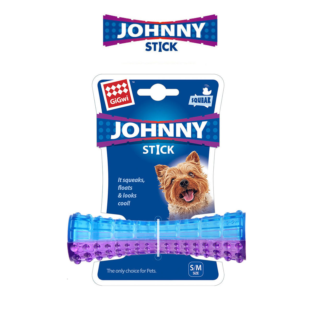 GiGwi Johny Stick - colorful rubber stick with squeaker is hidden inside, hardly loosened by chewing.