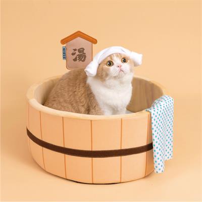 PURLAB Onsen Bed - Cute pet house japanese style hot spring bath, Cat and Dog sleep well like onsen.