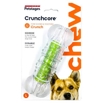 Petstages Crunchcore Bone Dog Chew Toy - a safer alternative to water bottles. Constructed with three durable layers of rubber and plastic