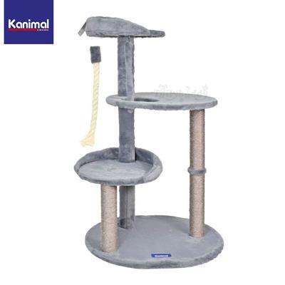 Kanimal Orbit Tree คอนโดแมว 3 ชั้น แข็งแรงพร้อมเชือกหนา ผ้ากำมะหยี่ (สีเทา) (60x49x101cm)