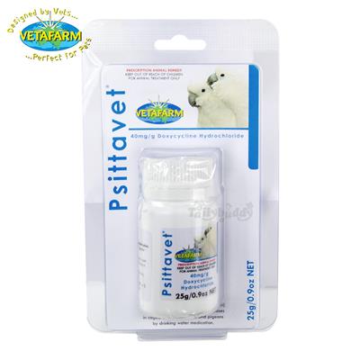 Vetafarm Psittavet for the treatment Psittacosis/Ornithosis and aviary birds (25g)