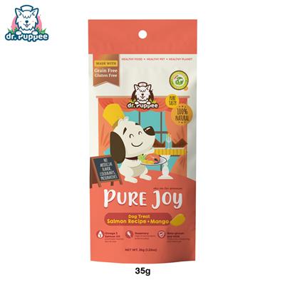 PURE Joy Dog Salmon Mango เพียวจอย ขนมสุนัขเพื่อสุขภาพ สูตรแซลมอน+มะม่วง บำรุงขน เสริมภูมิ (Grain-Free) (35g)