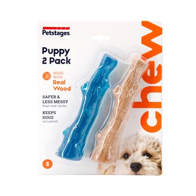 Petstages Puppy 2-pack, A safe and long lasting alternative to chewing real wood sticks, combo pack with rubber and wood stick