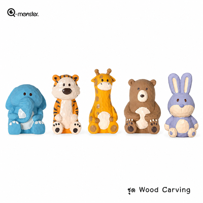 Q-monster Wood Carving - squeaky dog chew toy wood craft doll series. made from natural latex, chew with fun and durable.