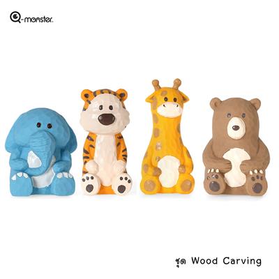 Q-monster Wood Carving ของเล่นสุนัข ชุดตุ๊กตาไม้ ทำจากยางพารา ผิวเป็นเหลี่ยม กัดมันส์ เคี้ยวเพลิน มีเสียงร้องเวลากัด ทนทาน