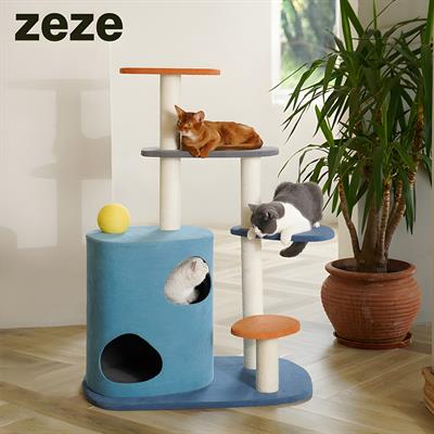 zeze Abstract Cat Furniture คอนโดแมว สีวินเทจ งาน handmade ทำจากวัสดุคุณภาพดี เชือกป่านไม่มีสารเคมี สมดุล 3 เสาแข็งแรง