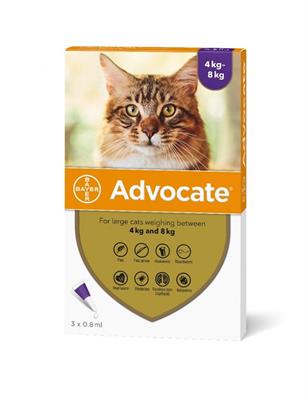 Advocate Cats Kill Tick Flea ยาหยอด เห็บ หมัด แบบหยอด แมว น้ำหนัก 4-8 kg ( 3 หลอด)