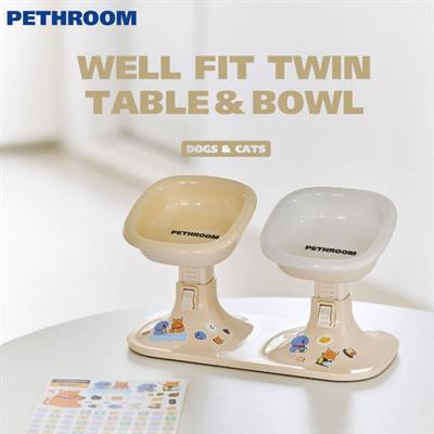 Pethroom Well Fit Twin Table โต๊ะอาหารแบบคู่ สีครีม (พร้อมชามสีครีม 2 ใบ) ชามอาหารสุนัข หรือแมว