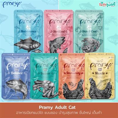 PRAMY พรามี่ อาหารเปียกแมวโต แบบซอง บำรุงสุขภาพ ชิ้นใหญ่ เต็มคำ (70g)