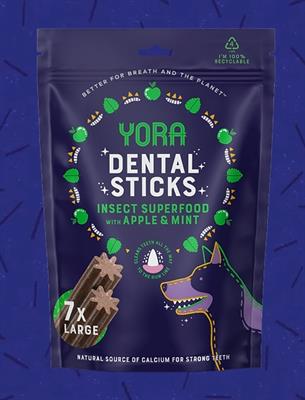 YORA Dog Dental Sticks Large  โยรา ด๊อก เดนทัลสติ๊กส์ ลาร์จ ขนมขัดฟันจากโปรตีนแมลง มีส่วนผสมของแอปเปิ้ลและมิ้นท์ ช่วยขัดฟัน 270 กรัม