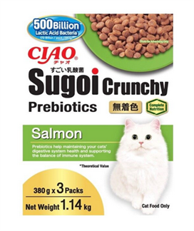 CIAO Sugoi เชาว์ สุโก้ย ครันชี่ อาหารแมว แบบเม็ด รสแซลมอน พลัส พรีไบโอติกส์  1.14kg (380gx3)
