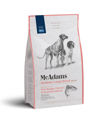 McAdams Medium/Large Breed Free Range Chicken&Salmon แมคอดัมส์ อาหารสุนัขพันธุ์กลาง-ใหญ่ สูตรไก่ฟรีเรนจ์ และแซลมอน (2kg)