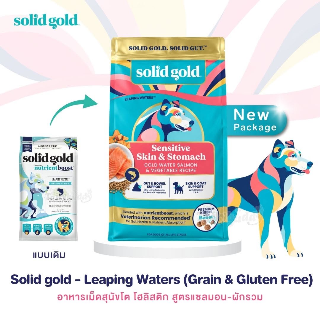 (ล็อตใหม่! 2027) Solid Gold Leaping Waters (Grain & Gluten Free) อาหารเม็ดสุนัขโต โฮลิสติก สูตรแซลมอน-ผักรวม (1.70kg , 9.97kg)
