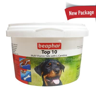Beaphar Top 10 multivitamin for Dog บีฟาร์ วิตามินรวมและเกลือแร่ชนิดเม็ดสำหรับสุนัข เสริมสร้างกล้ามเนื้อ (180เม็ด)
